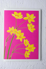 Daffodils greeting card by Stengun Drawings on a white wall