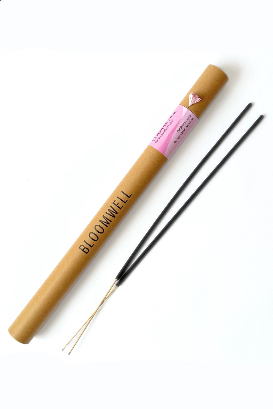 Bloomwell lavender sage outdoor incense stick set with wooden holder on a white background ©Bloomwell