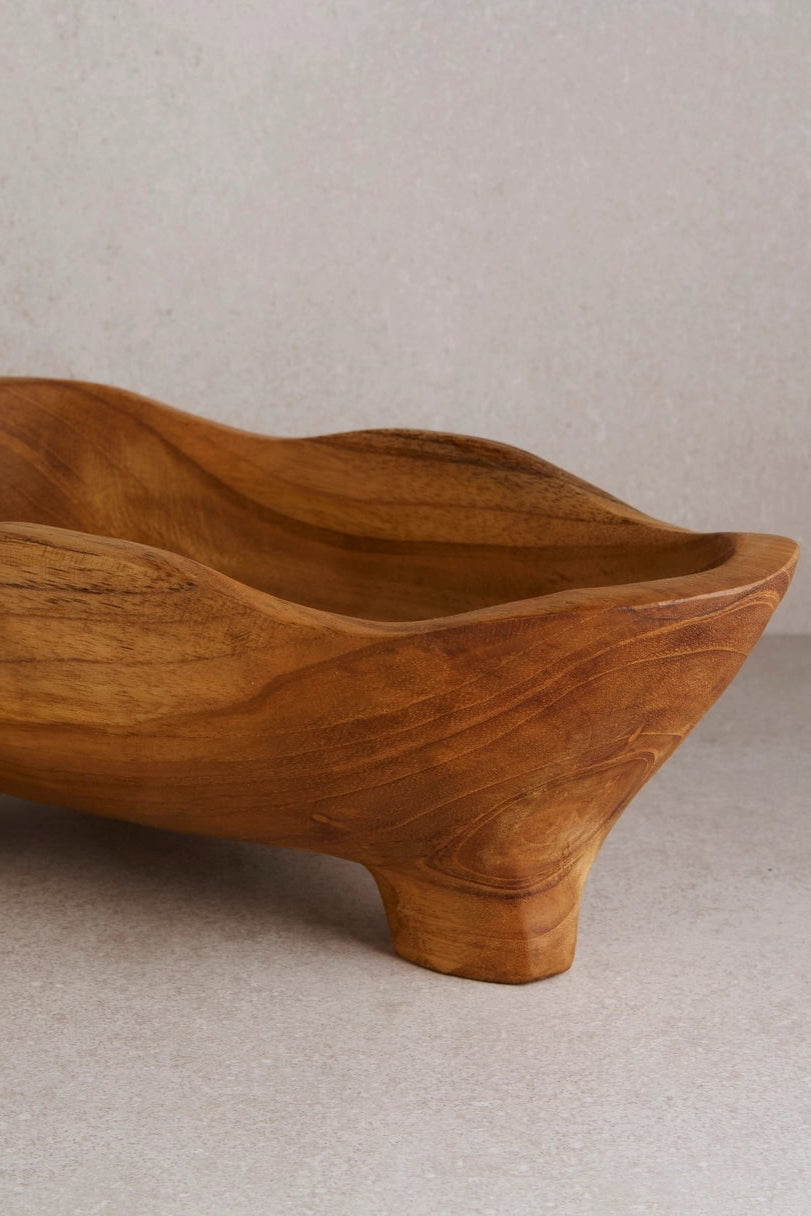 Wavy Footed Fruit Bowl section, empty, against a gray backdrop ©Goodies