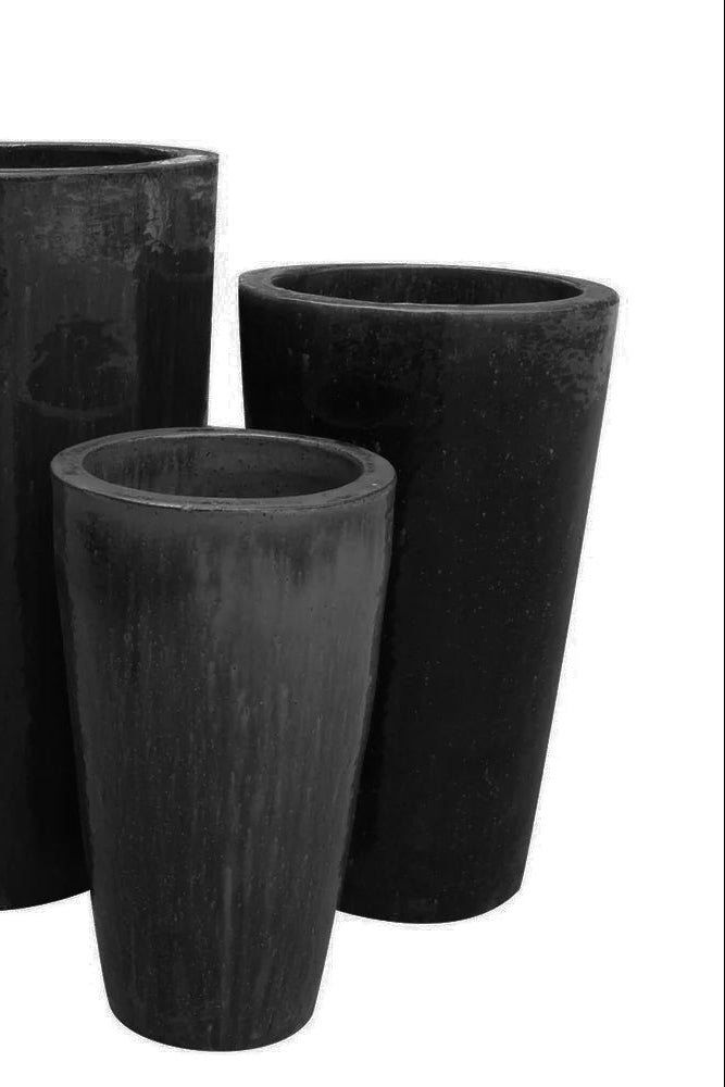 Graphite Tall Taper ceramic pot on a white background ©Anamese