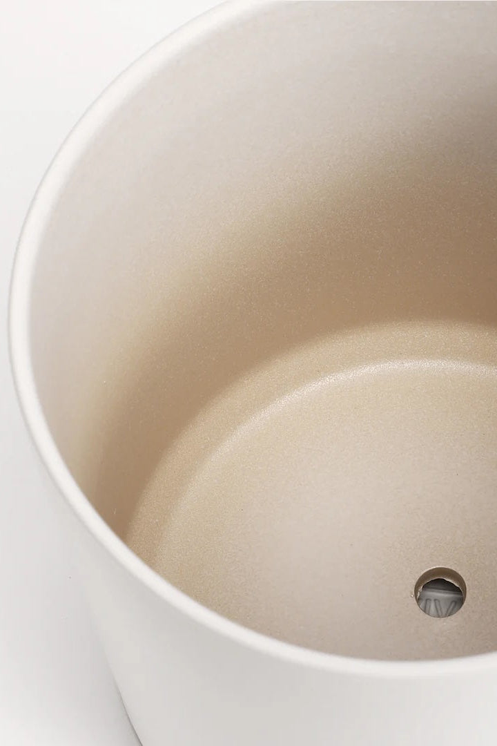 Close up looking into a white planter ©LBE Design