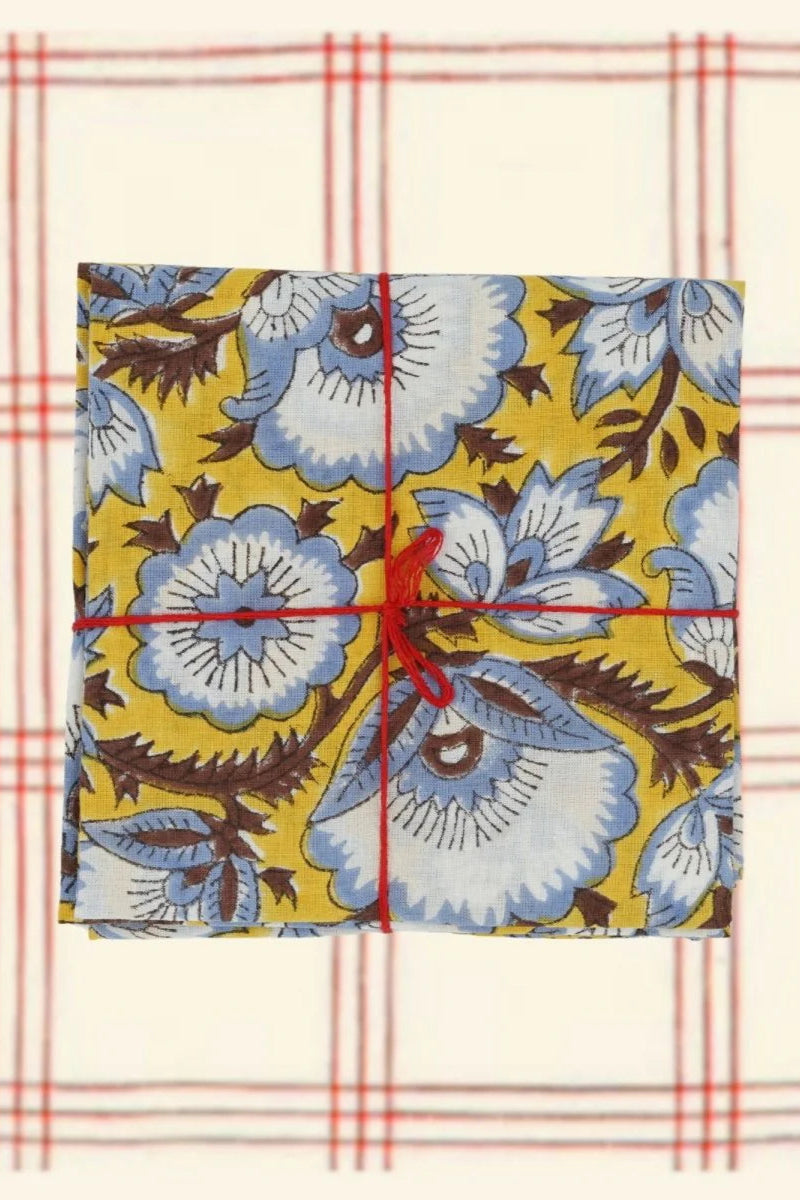 Cotton Napkins Delphinium Moutarde ©Suzette a Table