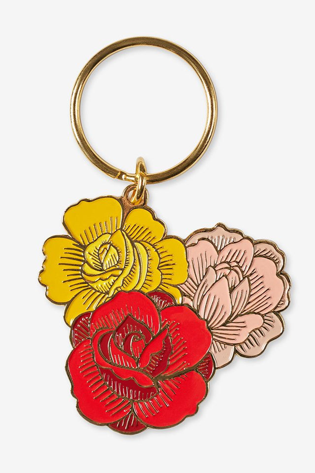 The Good Twins Floral Keychain in shades of red, pink and yellow