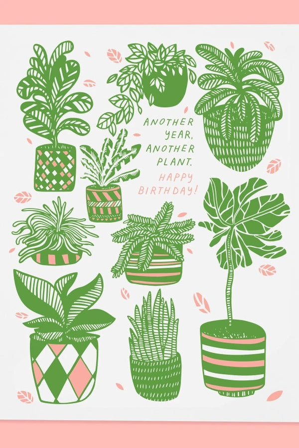 Another Year Plant Happy Birthday Card by The Good Twin showing illustrated green plants 