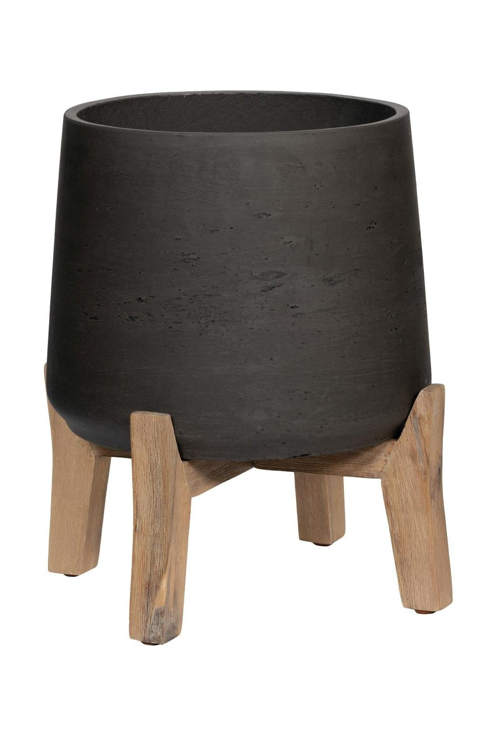Patt Pot w/ Low Feet Black washed in front of a white backdrop by Pottery Pots. 