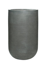 Pottery Pots Cody High Dark Grey Horizontal Ridged Pot on a white backdrop