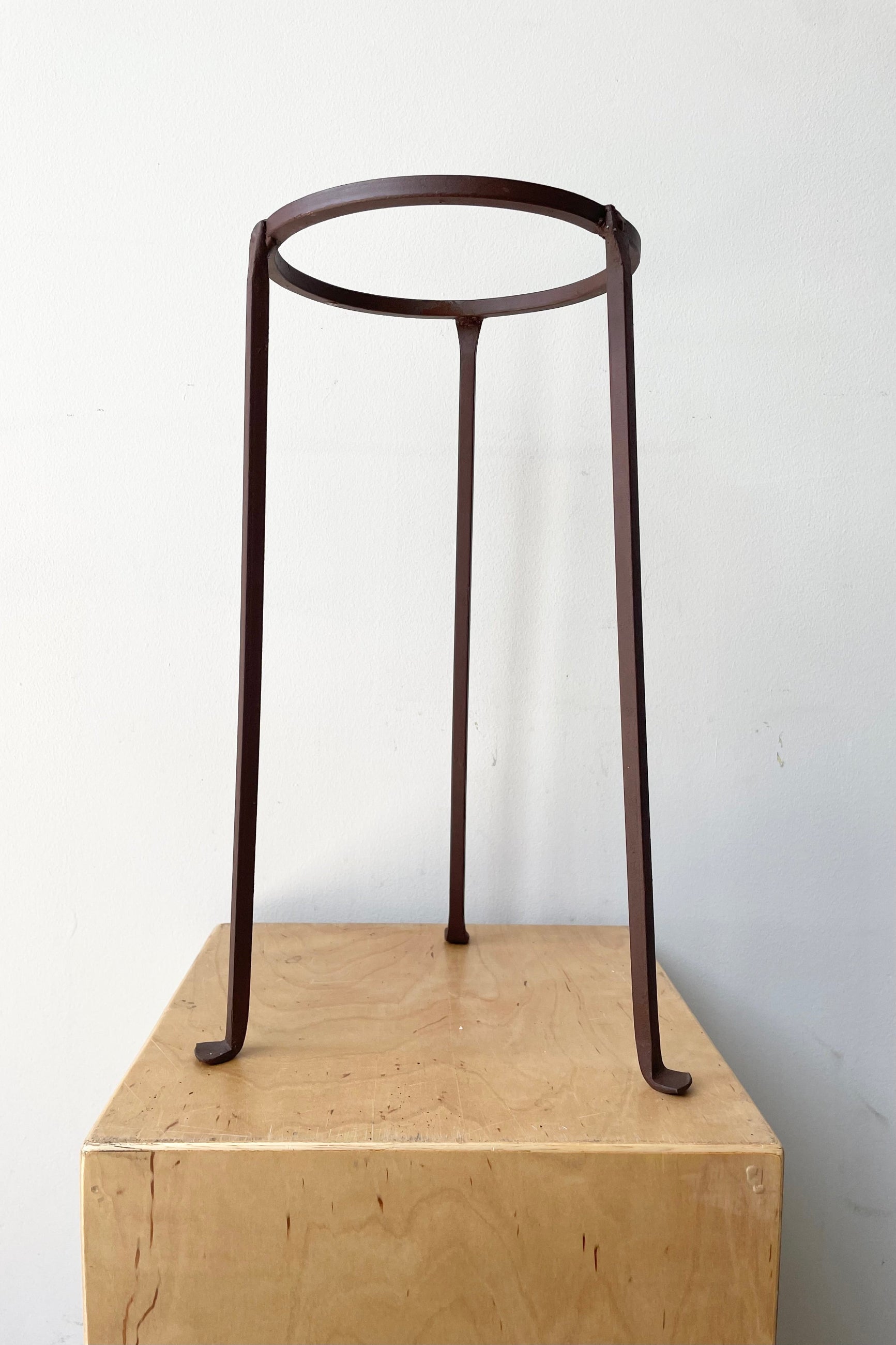 Iron Plant Stand Low 8"dia x 17"H against a white wall  ©Sprout Home