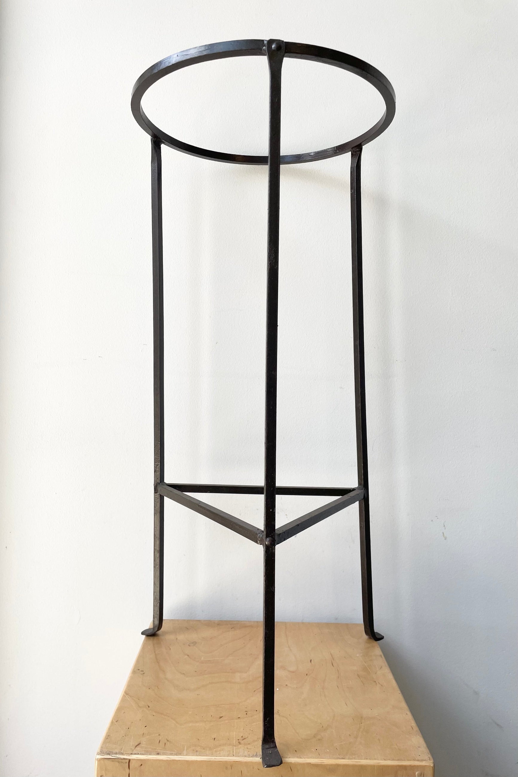 Iron Plant Stand Medium 12" D x 26.5" H against a white wall  ©Sprout Home