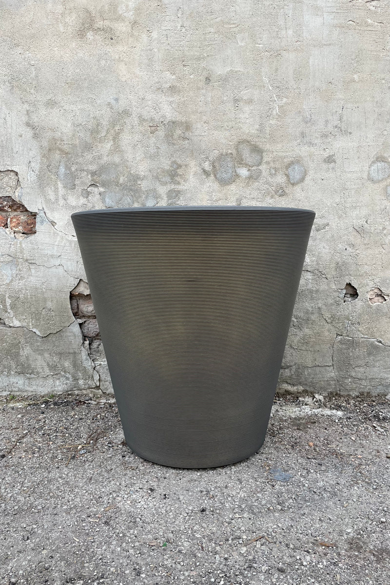 The old bronze Madison pot in 26" against a cement wall. 