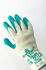 A hand dons the Atlas Super Grip Gloves Small against white backdrop