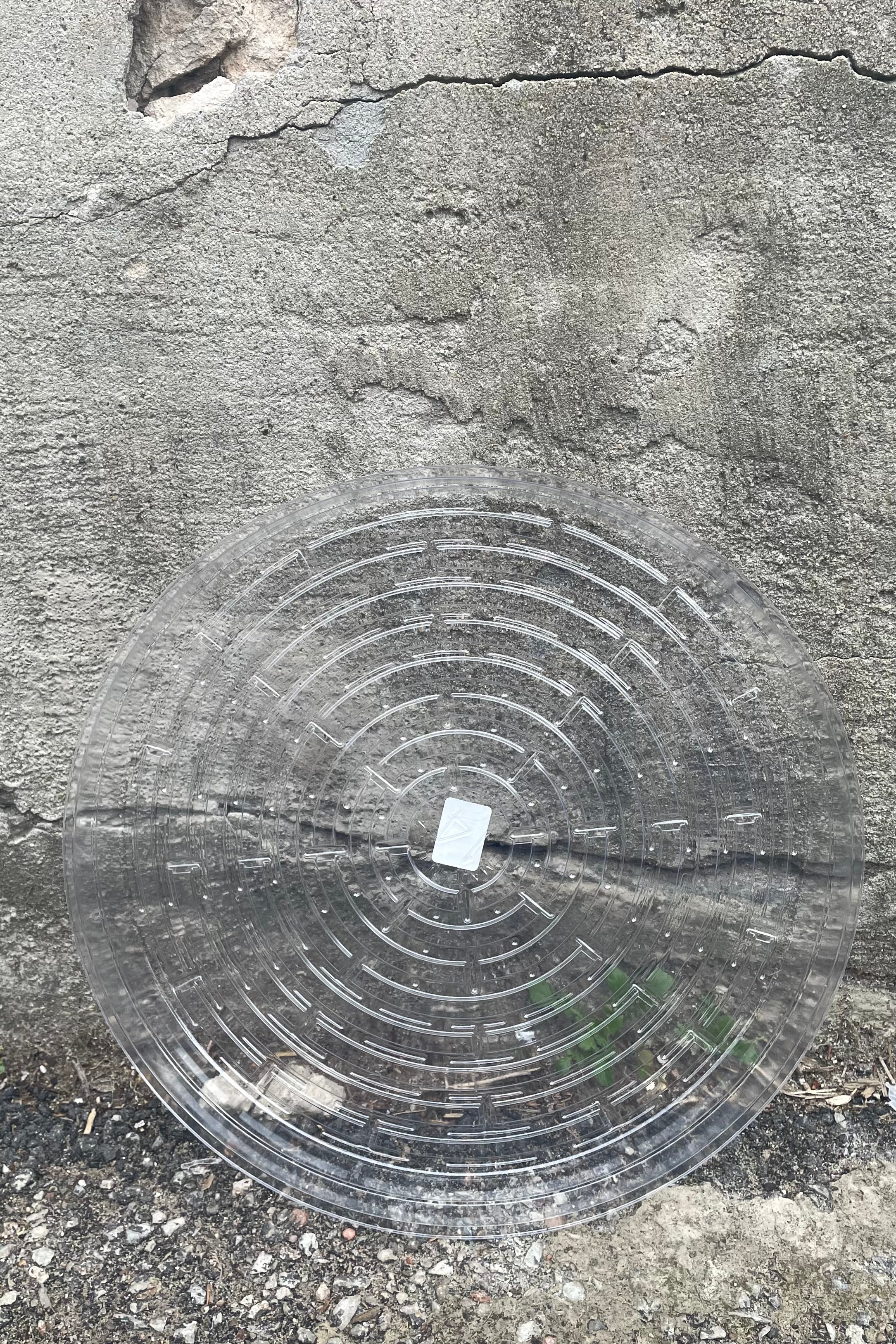 A full overhead view of Plastic saucer 14" against concrete backdrop