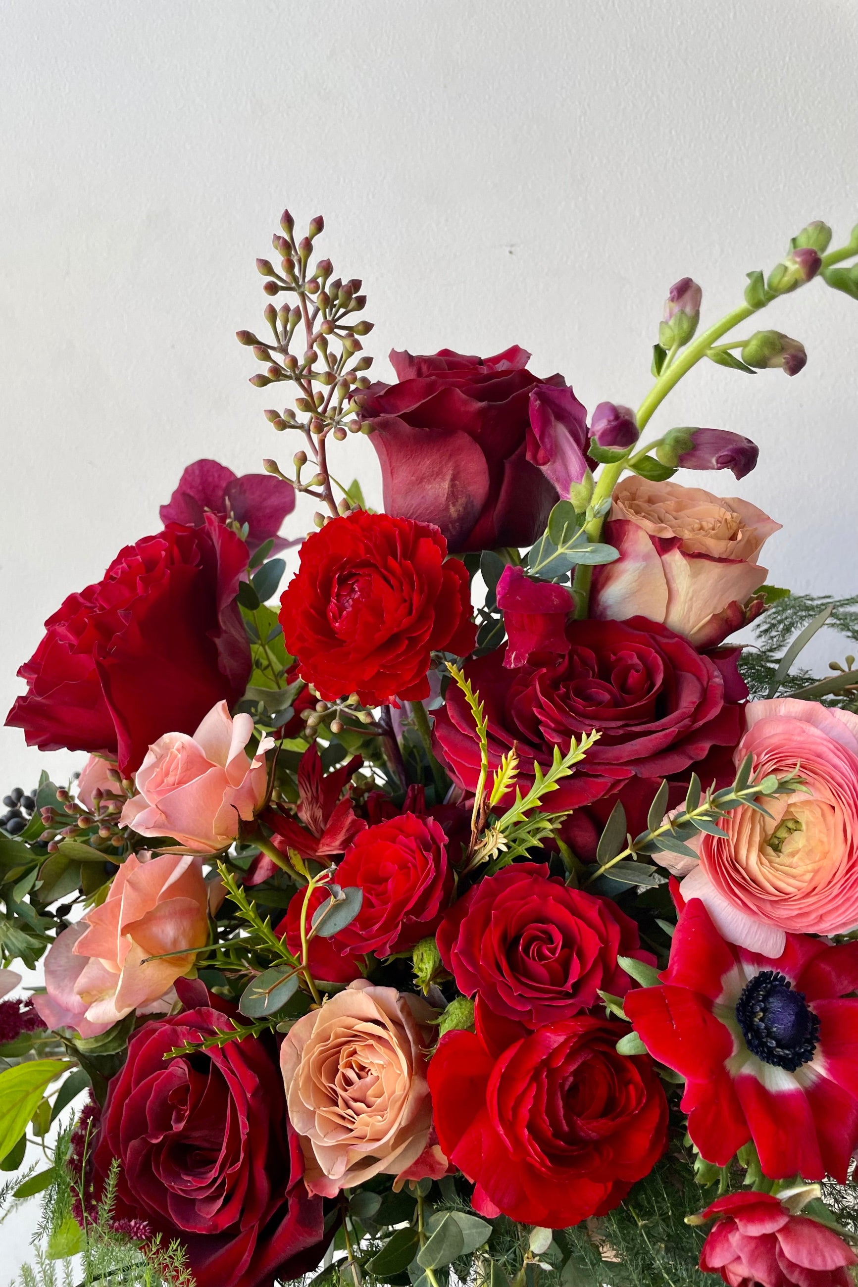 A detail shot of flowers in an example of fresh Floral Arrangement Modern Love $125 from Sprout Home Floral in Chicago for Valentine's Day ©Sprout Home #size_$130
