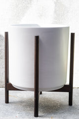 The 14" White Cylinder w/ Dark Teak Stand