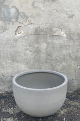 A frontal view of Sunny Bowl Clouded Grey Medium against a concrete backdrop