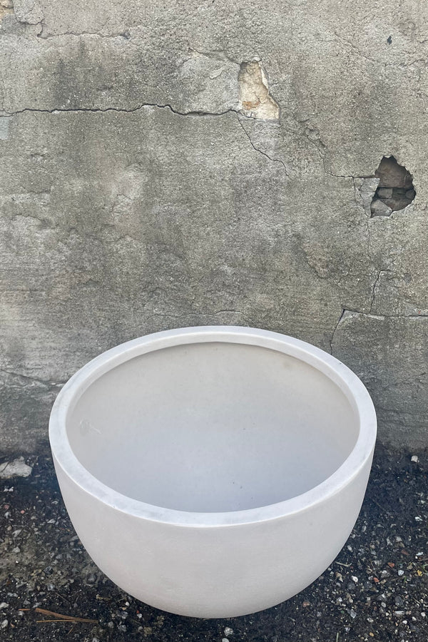 An overhead view of Sunny Bowl Natural White Medium against a concrete backdrop