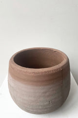 A slight over-the-lip view of Whitewashed Terracotta Pot in small against a white backdrop