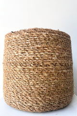 A close view of Seagrass Basket with liner 7" against white backdrop