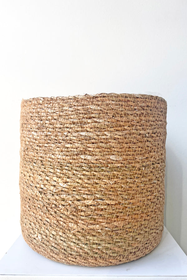 A view of Seagrass Basket with liner 8.5" against white backdrop