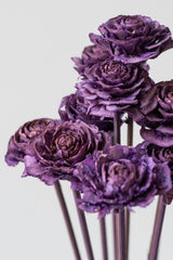 Close up of Cedar Rose Violet Pastel Preserved Bunch in front of white background