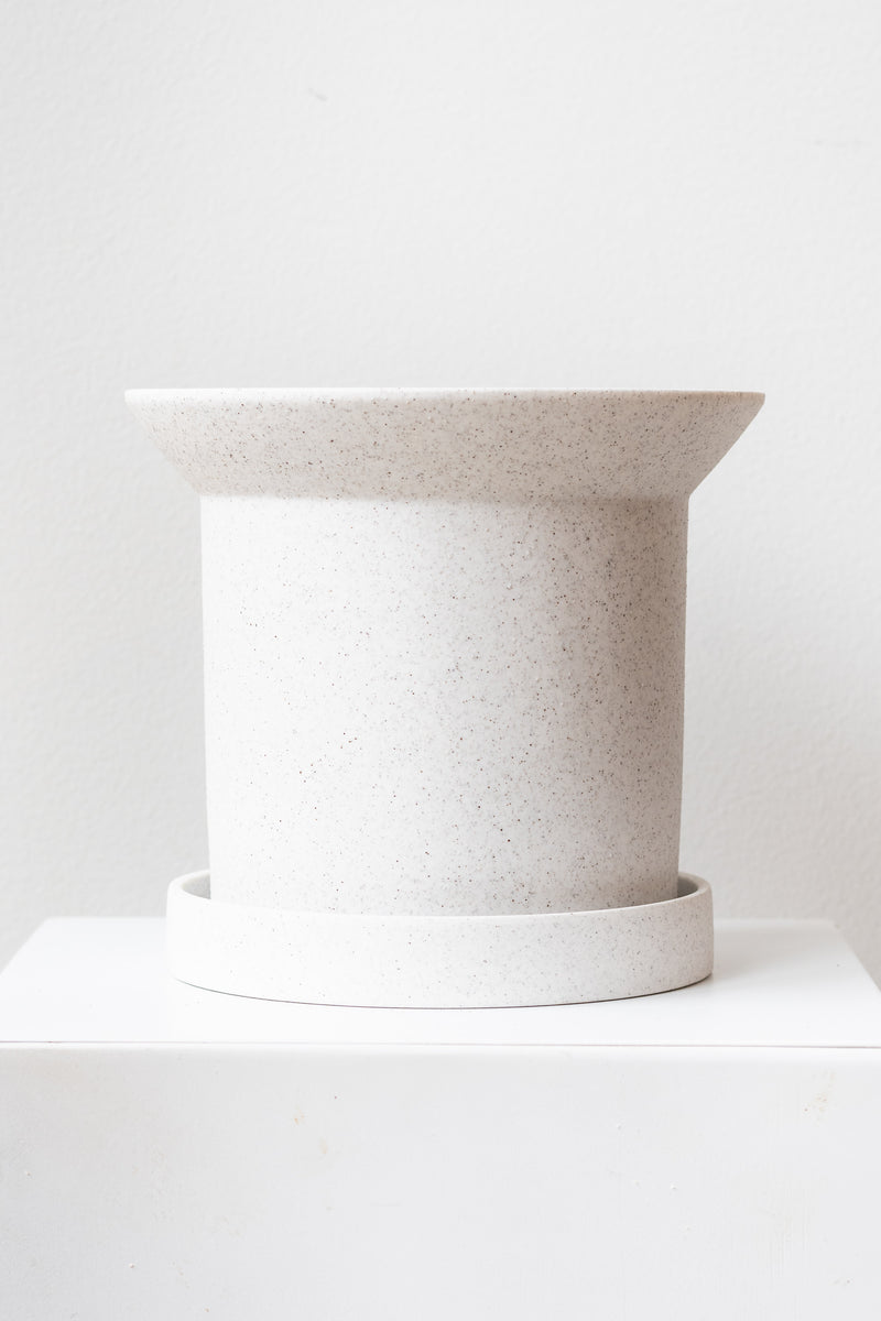 Angus & Celeste Sandstone Plant Pot white small on white surface in front of white background