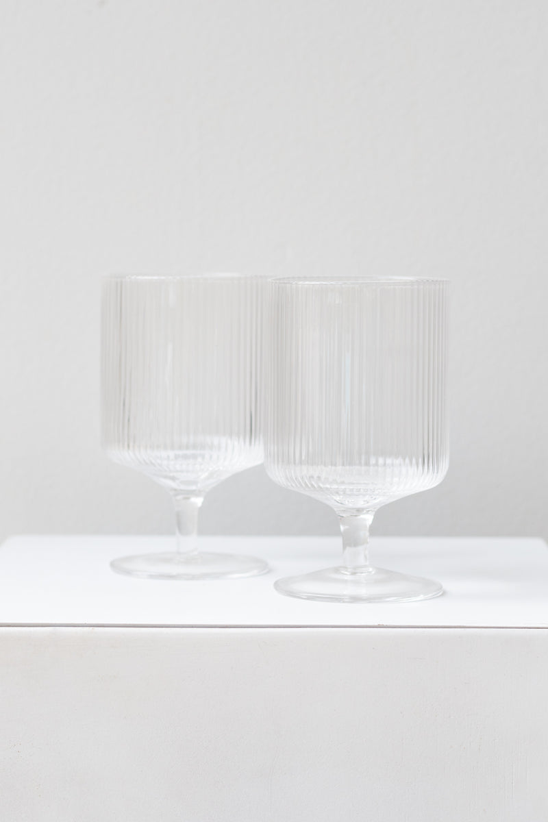 Ferm Living Ripple Wine Glasses Set of 2 glass clear on a white surface in a white room
