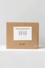 Box for Ferm Living Ripple Wine Glasses Set of 2 glass smoke on a white surface in a white room
