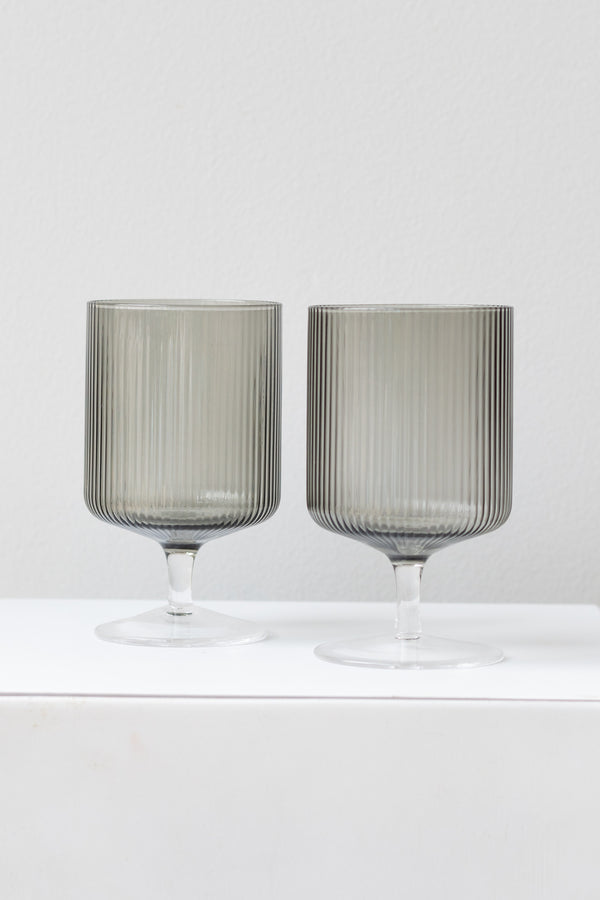 Ferm Living Ripple Wine Glasses Set of 2 glass smoke on a white surface in a white room