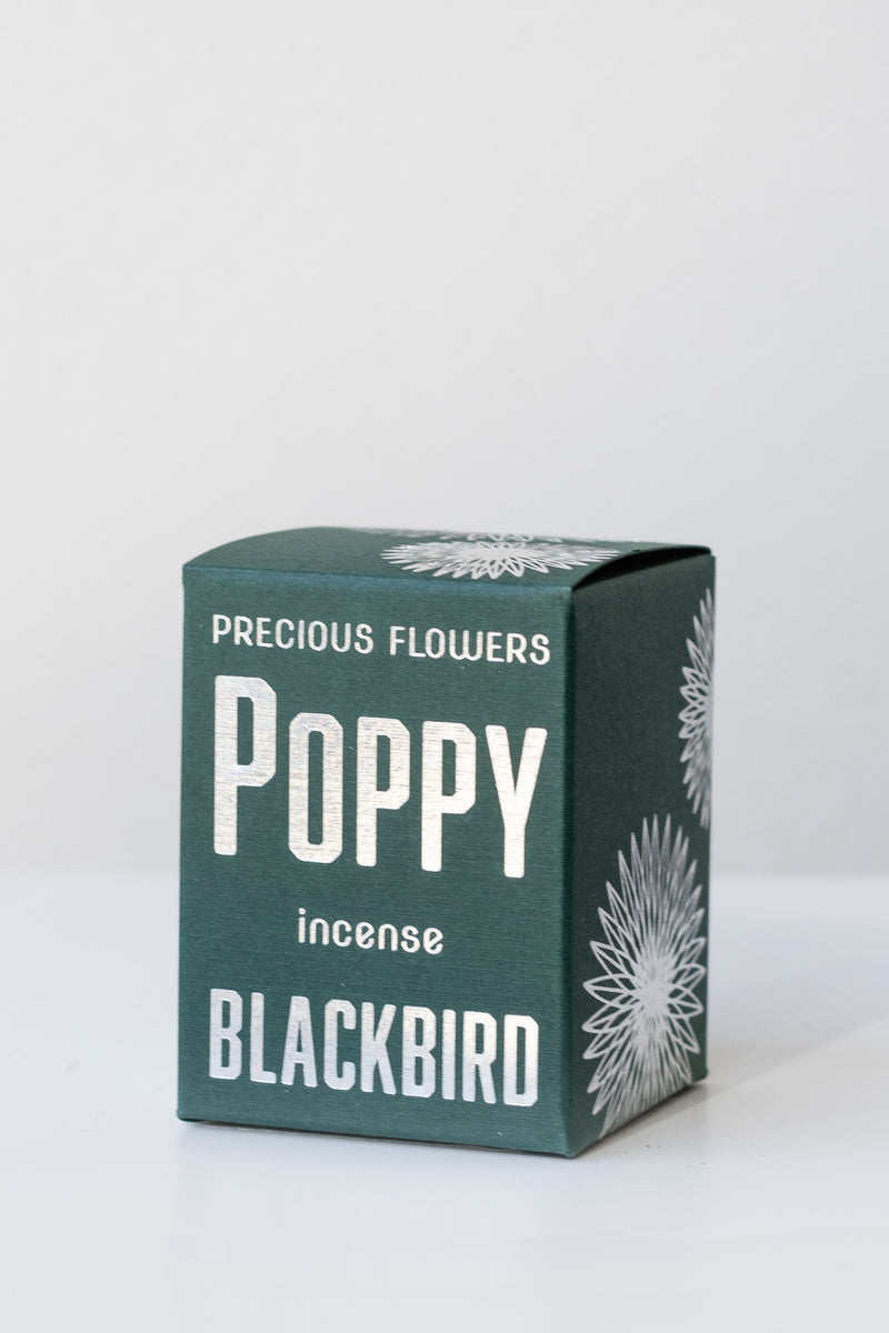 Box of Poppy incense by Blackbird in front of white background