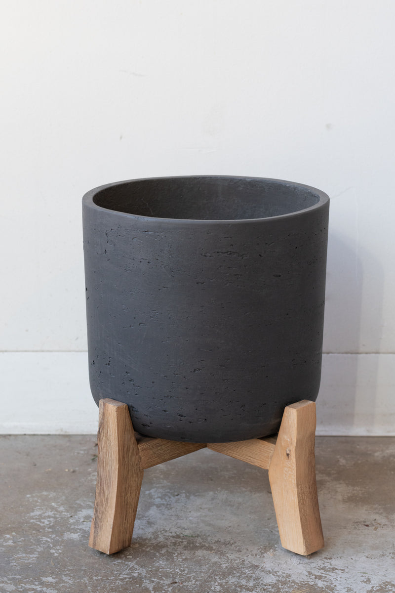 Charlie Pot & low stand black washed large