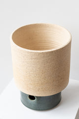 Large etched dunes Earth Planter by Horizon Line Ceramics sits on a white surface in a white room