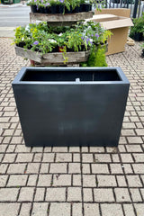 detail of the top of the Jort Fiberstone Planter black large against the sprout home garden