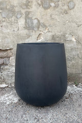 Pax Pot Fiberstone Black Medium straight on against a grey wall 