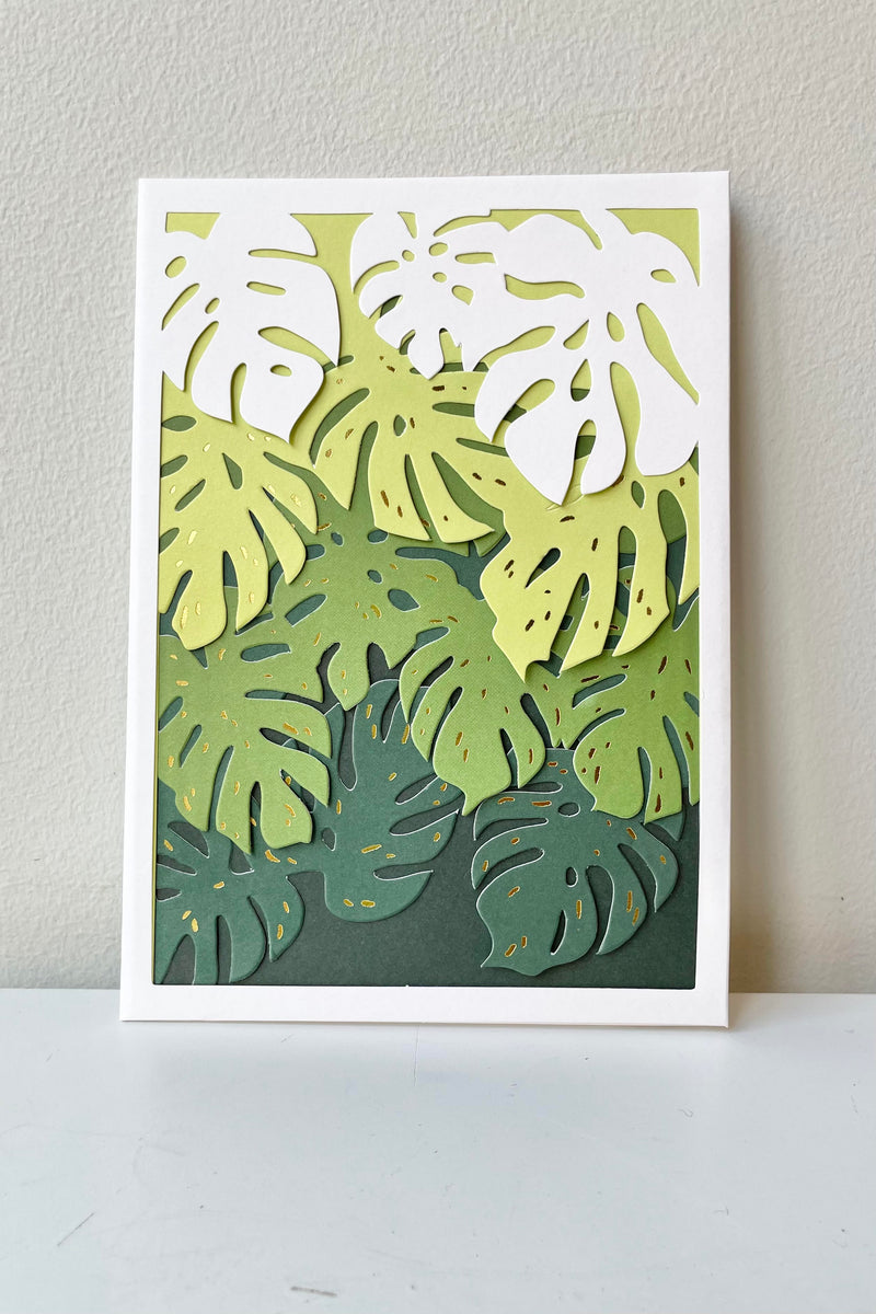 The Monstera Laser-cut Card sits against a white backdrop.