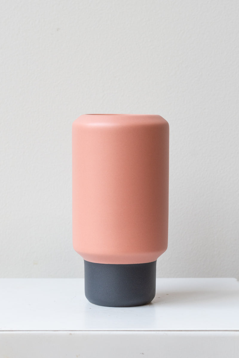 Fumario Ceramic Vase, 16cm - Dark Grey and Pink
