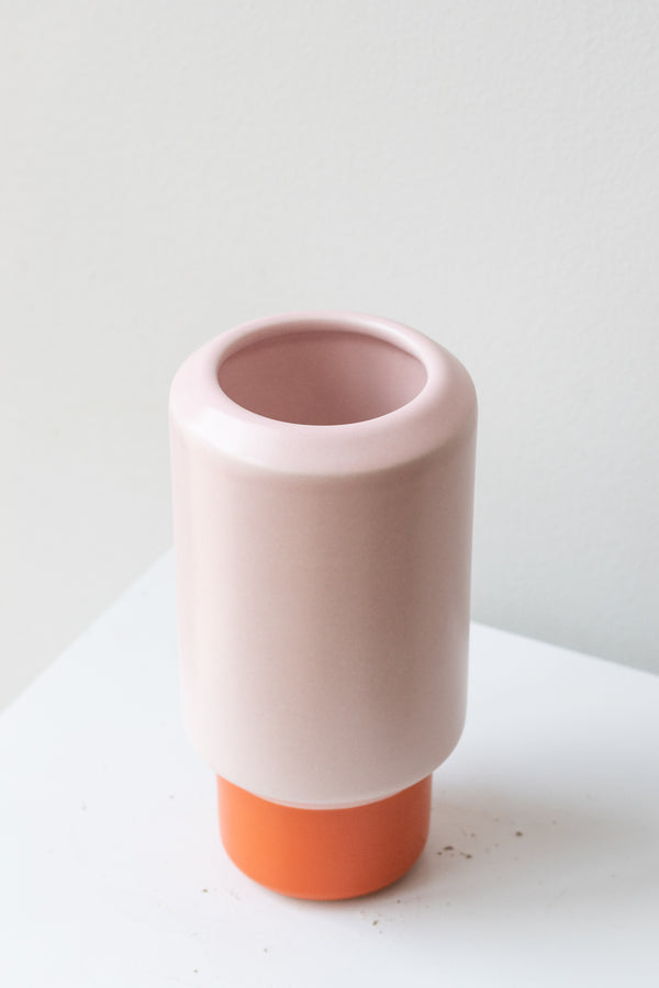 Fumario Ceramic Vase, 16cm - Orange & Pink