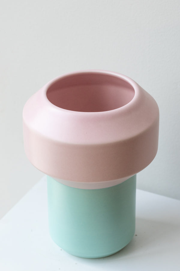 Fumario Ceramic Vase, 20cm - Mint & Pink