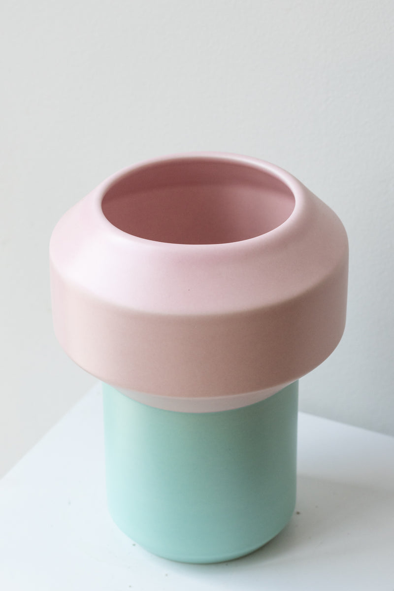 Fumario Ceramic Vase, 20cm - Mint & Pink