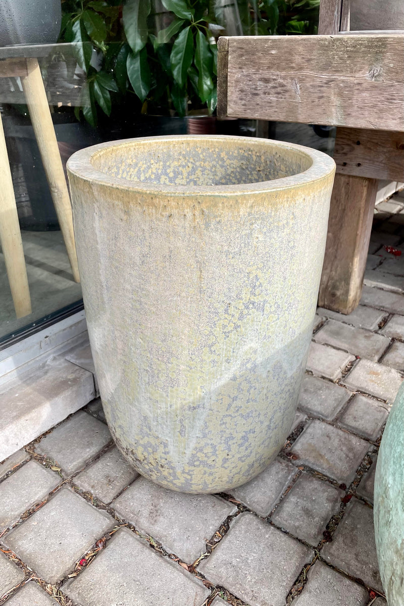 Glazed Crucible ceramic planter against brick background