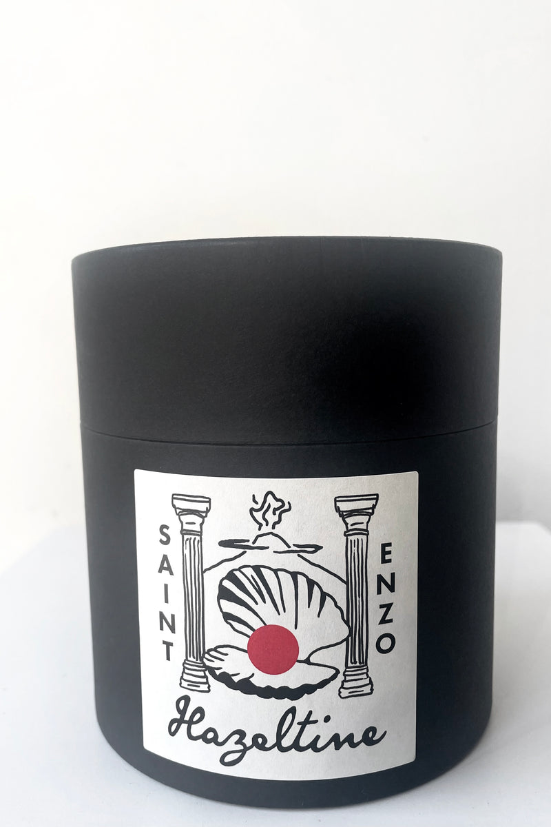 A view of the packaging of Hazeltine Candle saint enzo against white backdrop