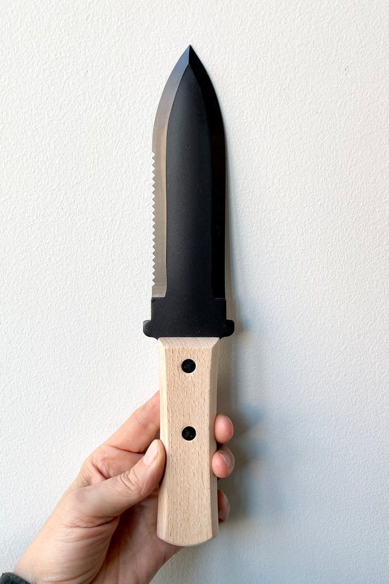 wooden handled hori hori stainless steel garden knife