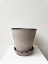 Julie Pot & Saucer grey 6.7” against a white wall