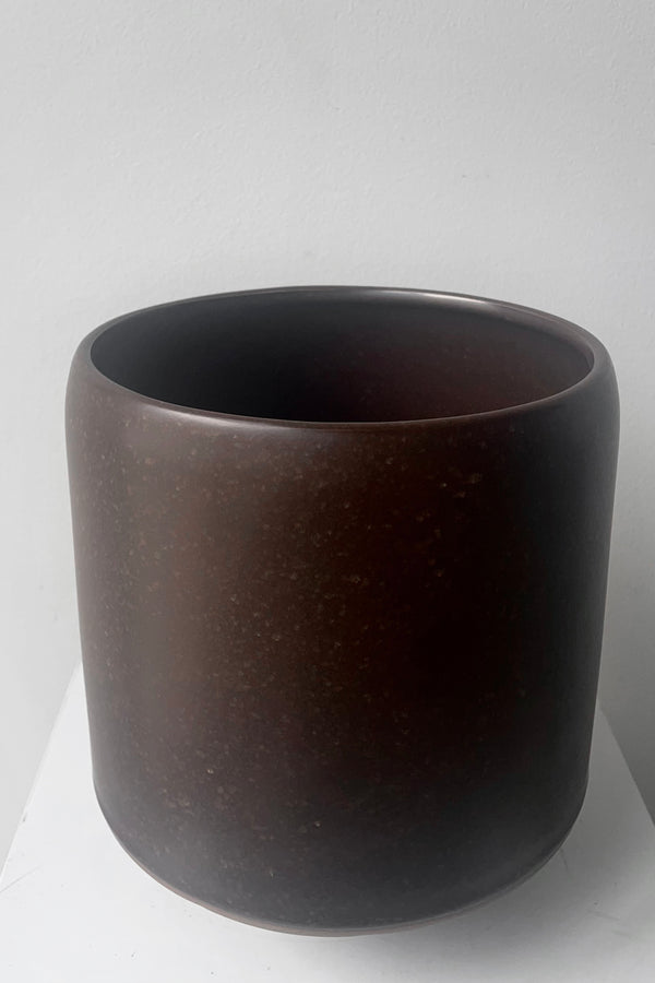 A slightly overhead view of Hagi Cachepot Vase brown against white backdrop