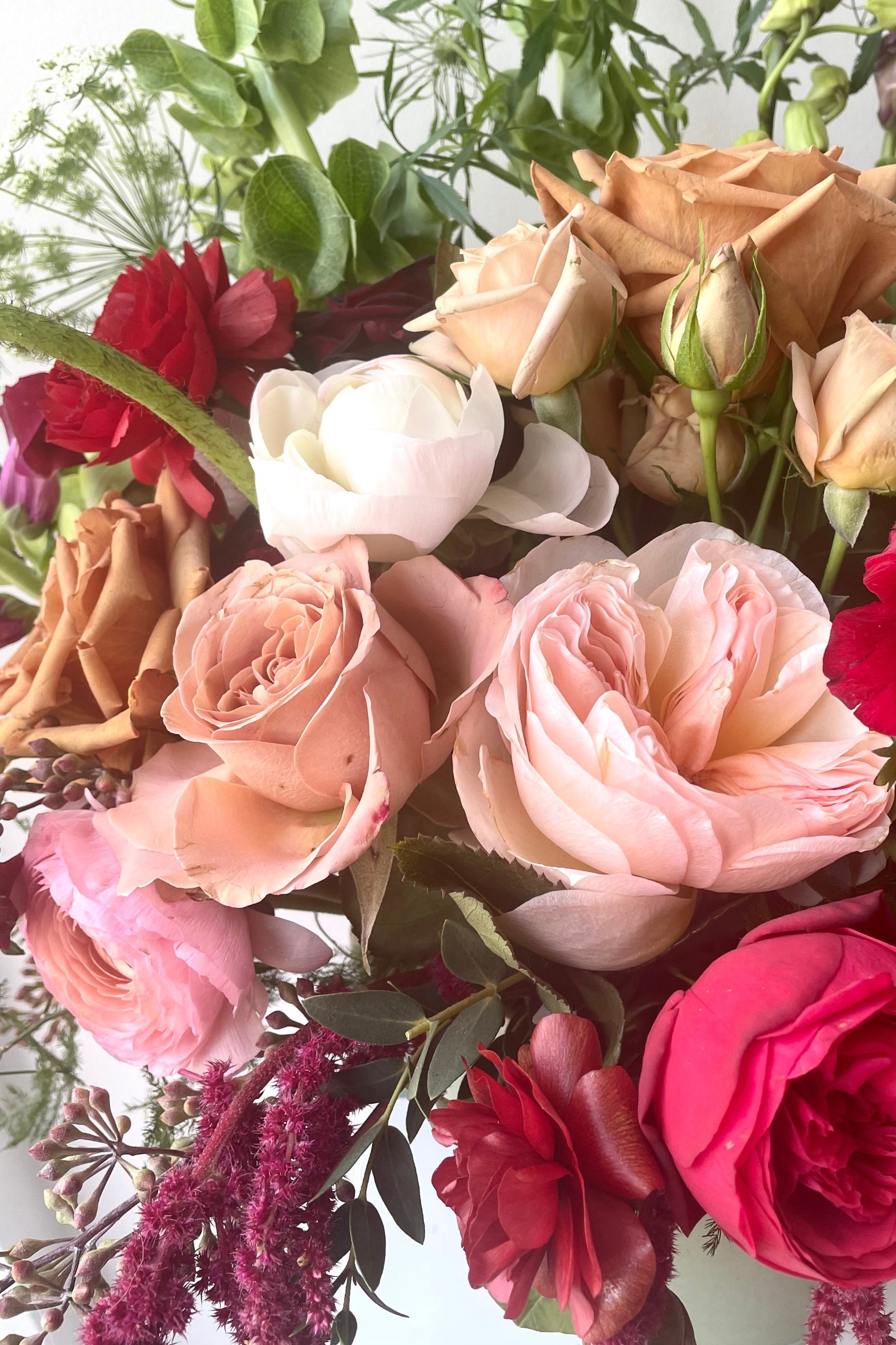 A detail shot of flowers in an example of fresh Floral Arrangement Modern Love from Sprout Home Floral in Chicago for Valentine's Day  ©Sprout Home #size_$200