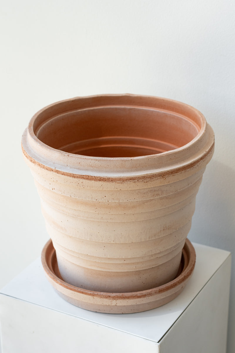 Rosa 9.8 inch Planets pot by Bergs Potter sits on a white surface in a white room