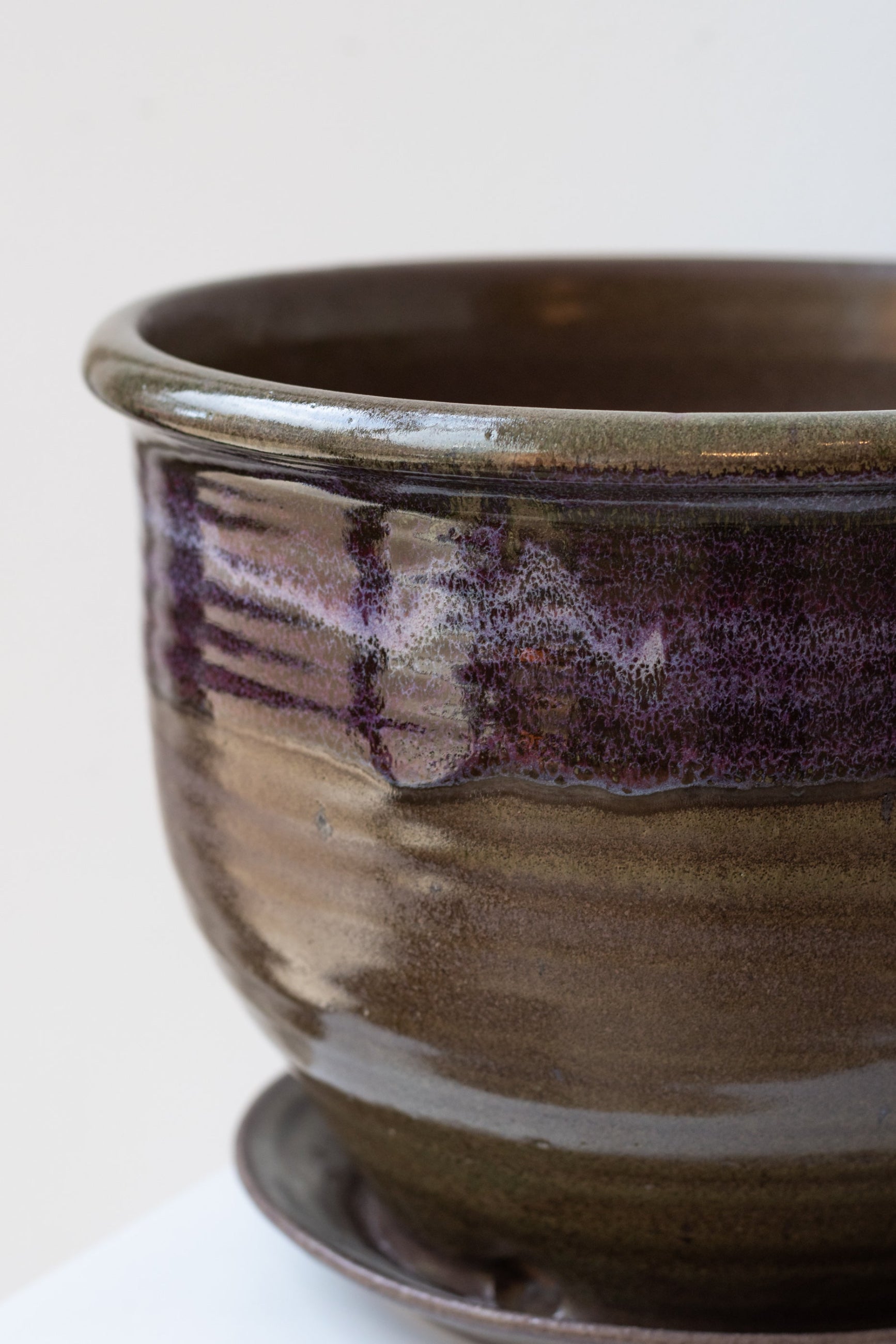 Moss & Lilac glazed planter viewed from the side detail ©Sprout Home