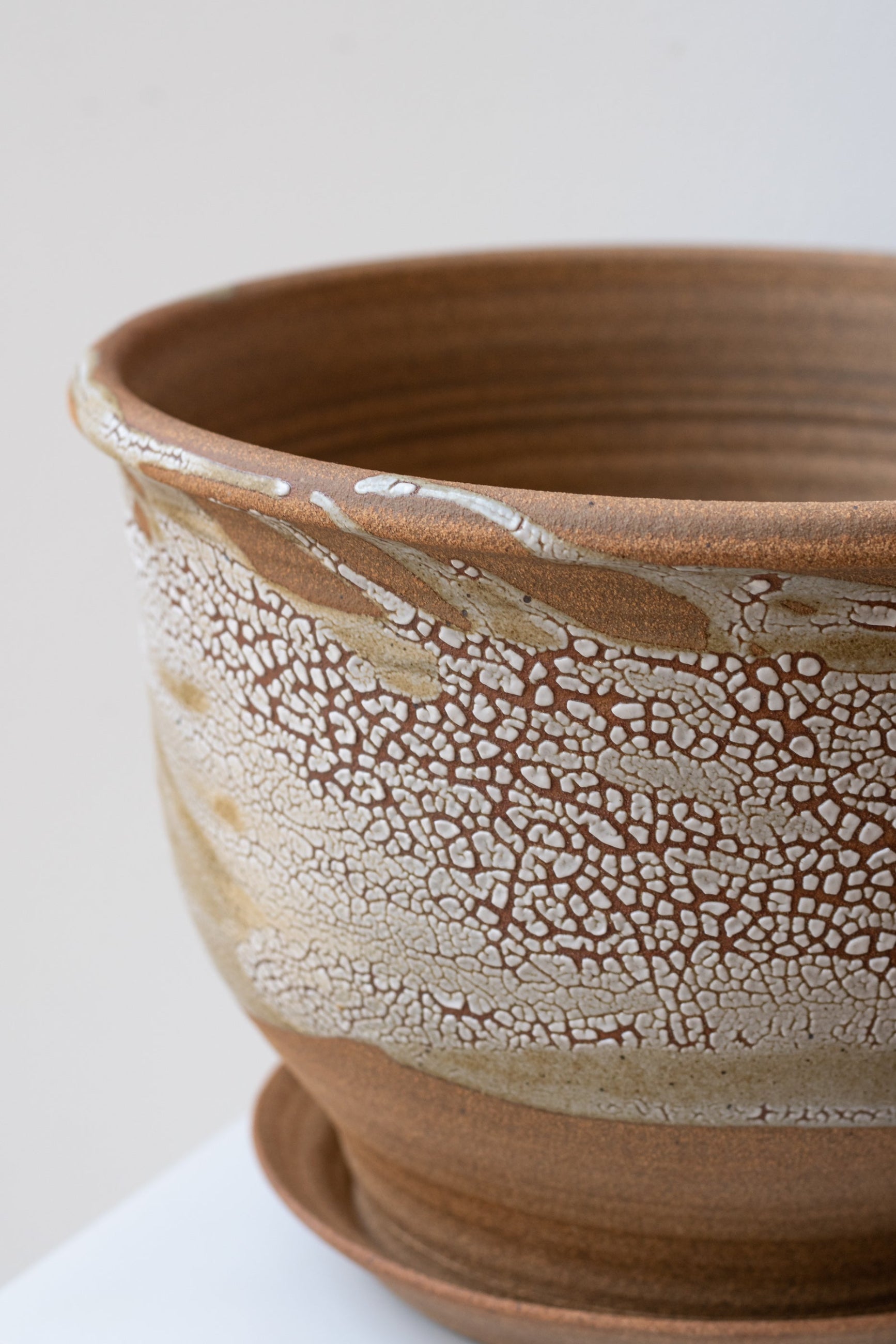 Super Crackle glaze on a Judy Bruning planter shown up close ©Sprout Home