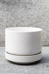 White stoneware planter with matching saucer by LBE Designs