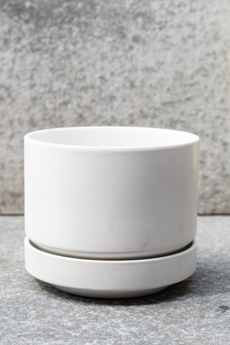 White stoneware planter with matching saucer by LBE Designs