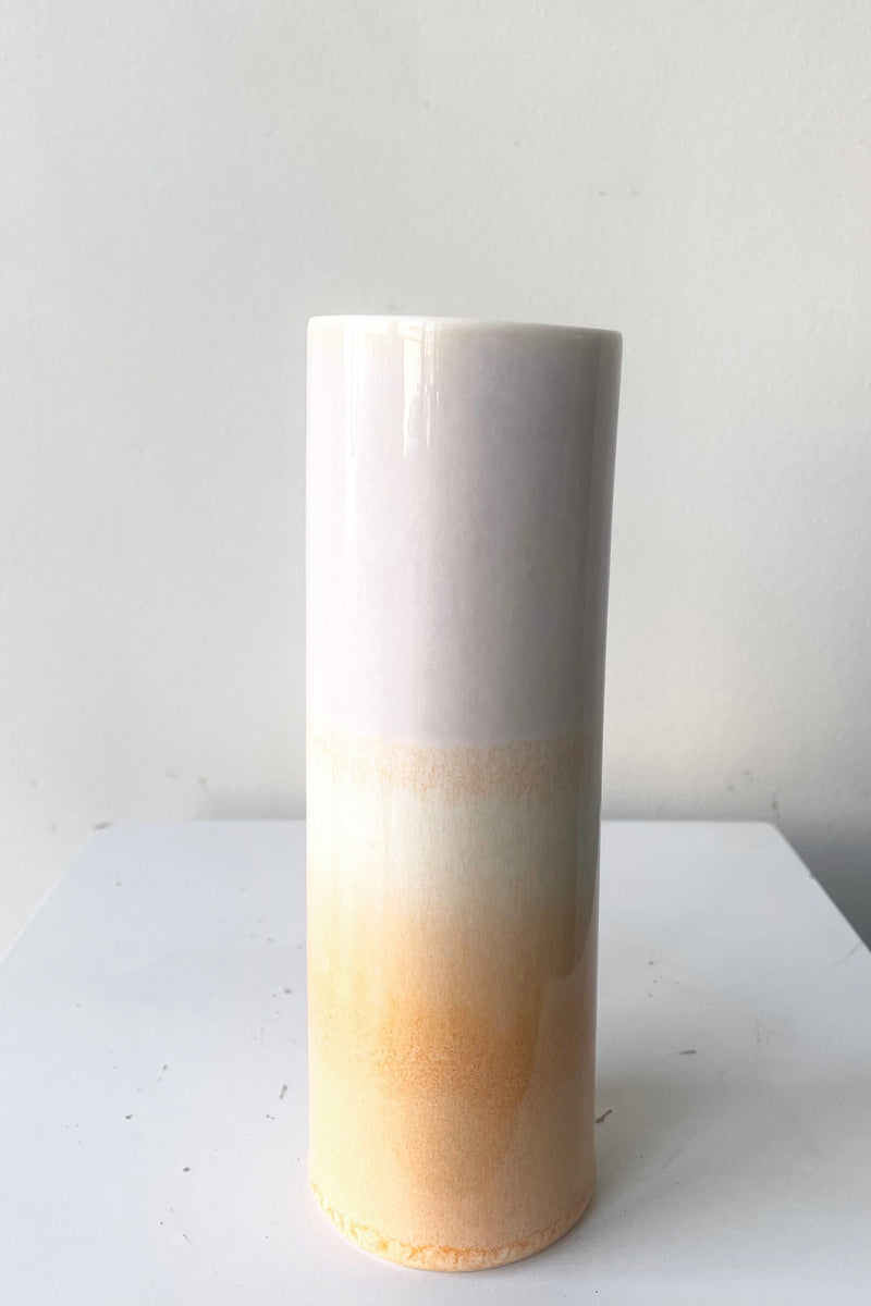 A frontal full view of Cylinder Vase lavender peach against white backdrop